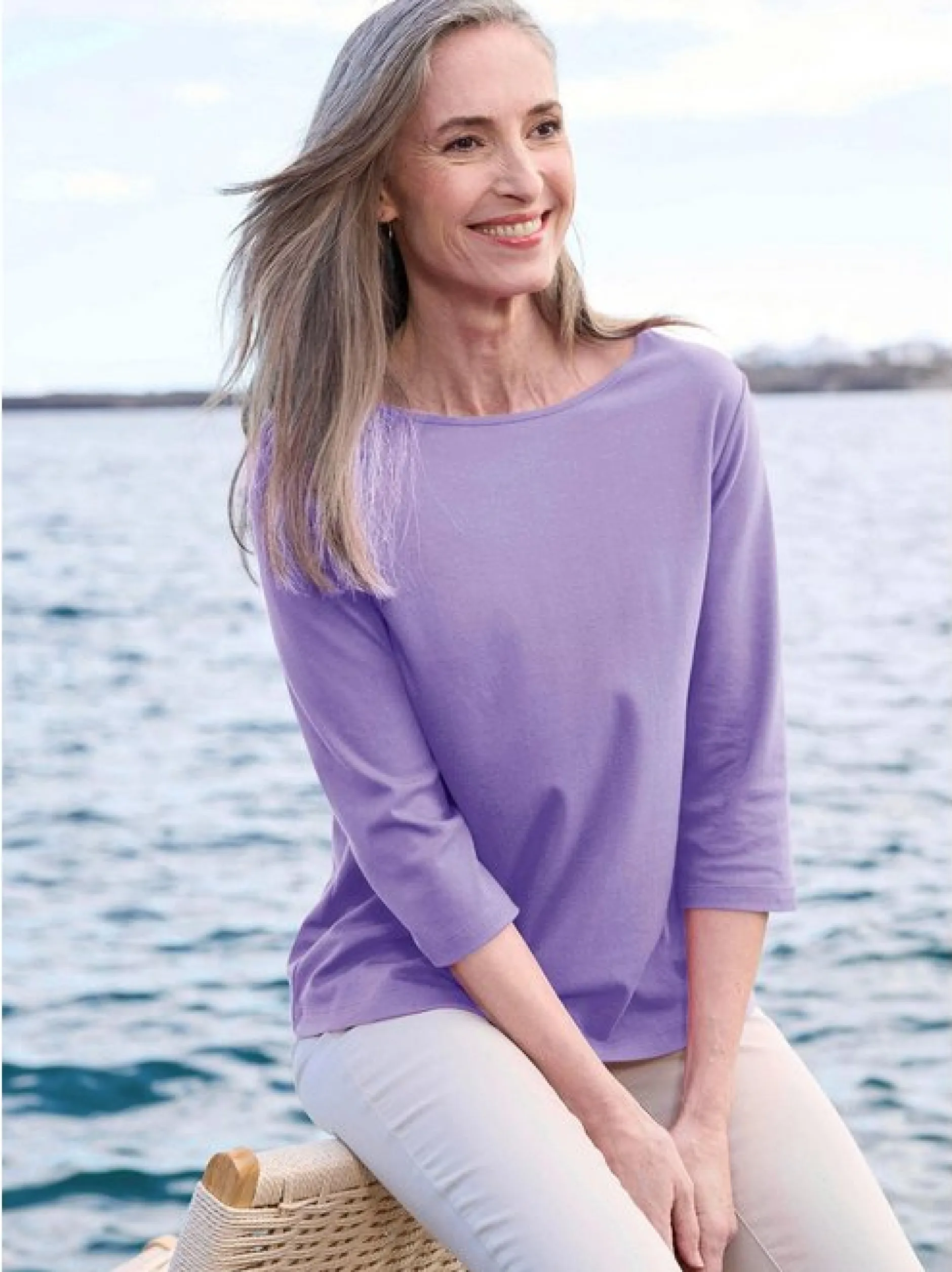 Goldner Damen Shirts in flieder - Ausschnitt: U-Boot