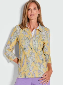 Goldner Damen Shirts in gelb - Ausschnitt: Polokragen