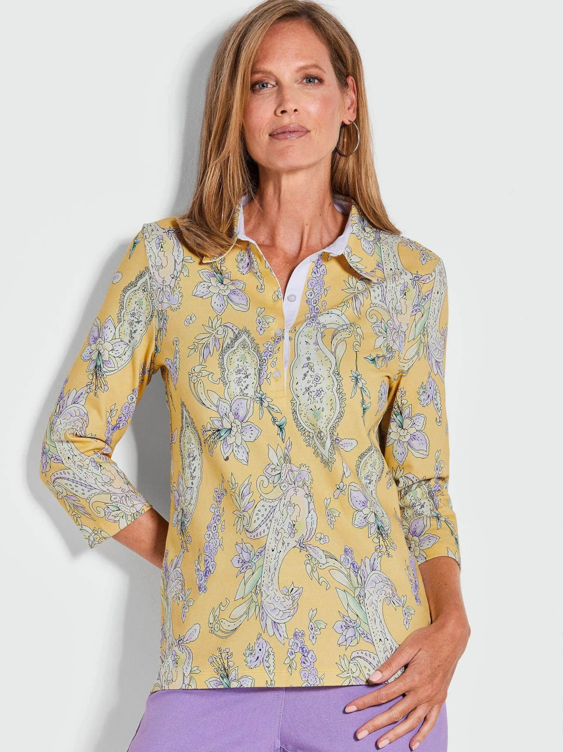 Goldner Damen Shirts in gelb - Ausschnitt: Polokragen