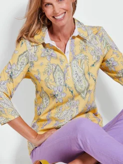 Goldner Damen Shirts in gelb - Ausschnitt: Polokragen