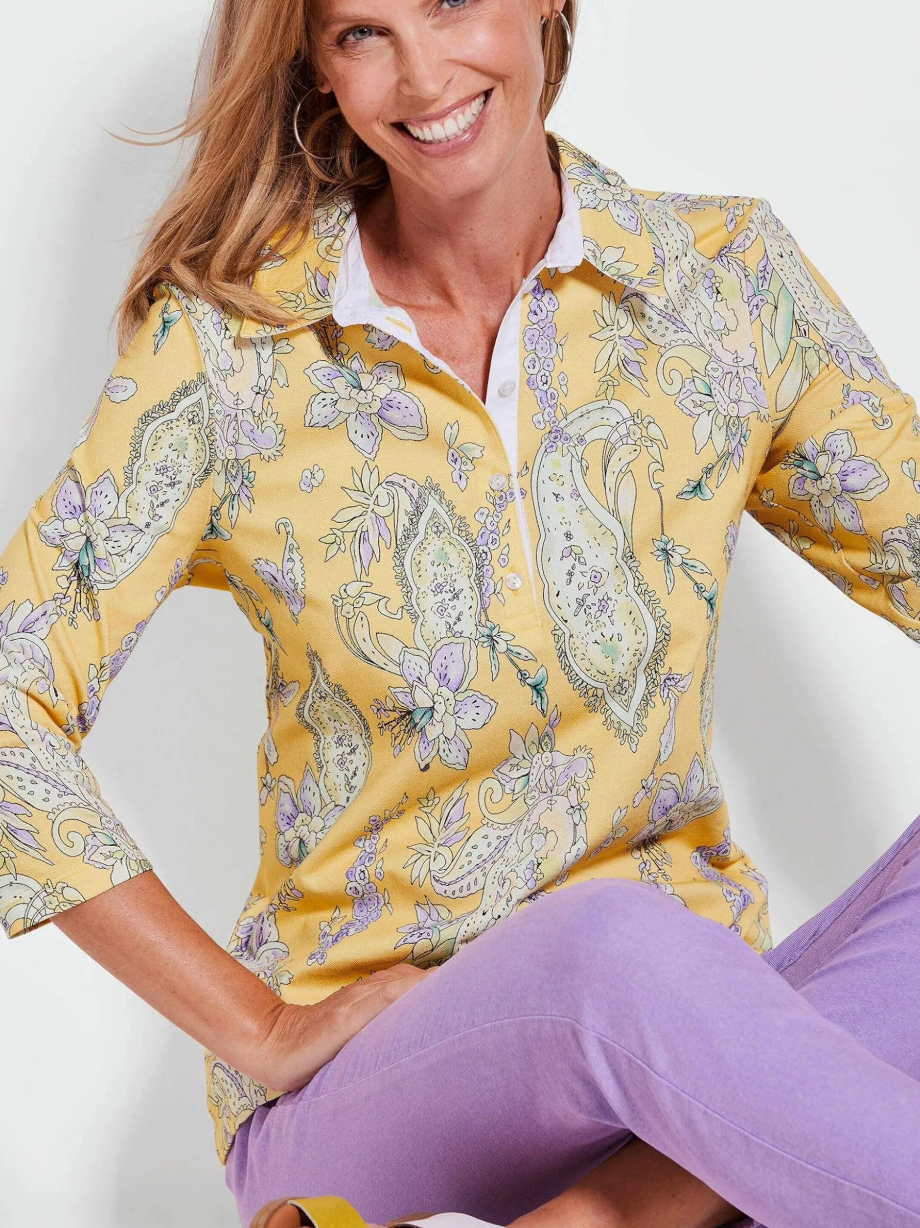 Goldner Damen Shirts in gelb - Ausschnitt: Polokragen