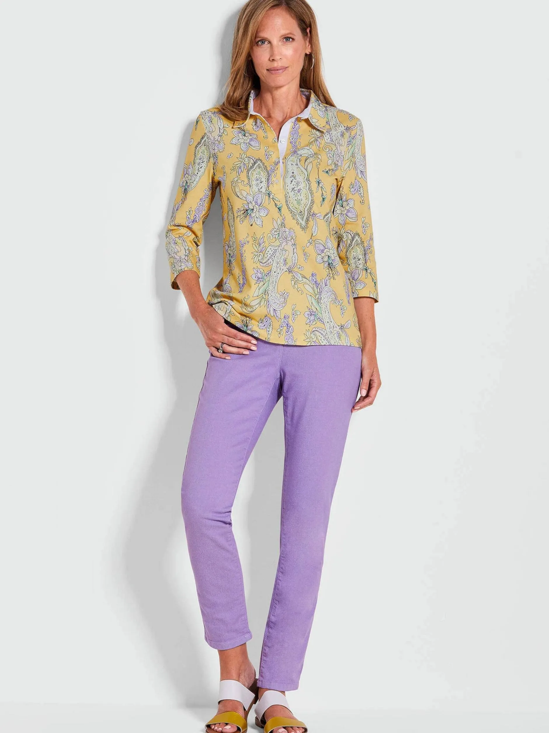 Goldner Damen Shirts in gelb - Ausschnitt: Polokragen