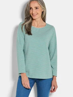 Goldner Damen Shirts in grün - Ausschnitt: U-Boot