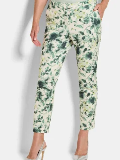 Goldner Damen Stoffhosen in weiß