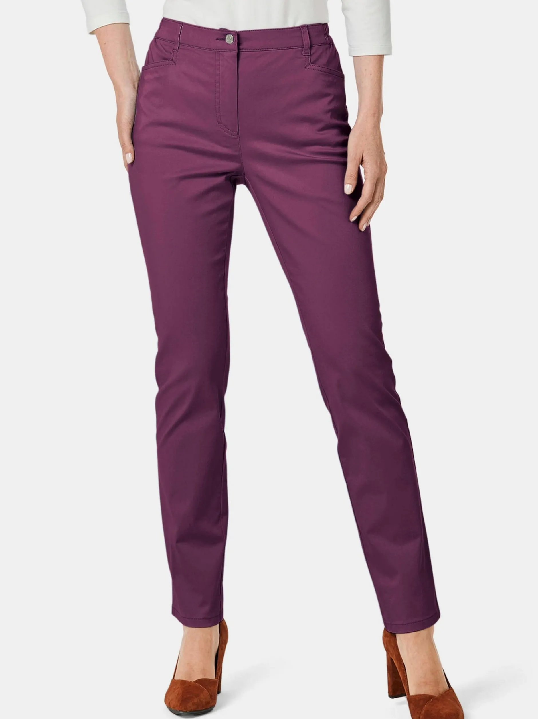 Goldner Damen Stoffhosen - Kurzgröße in aubergine