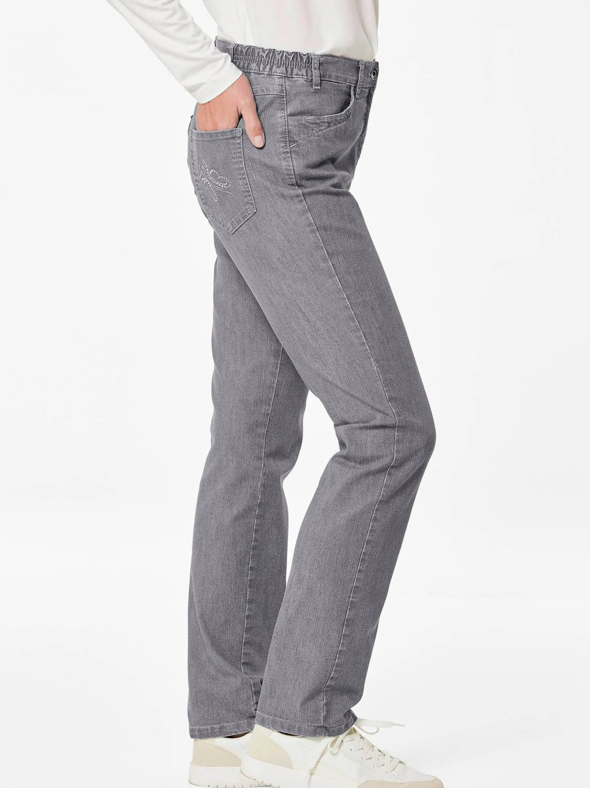 Goldner Damen Stretchjeans in grau