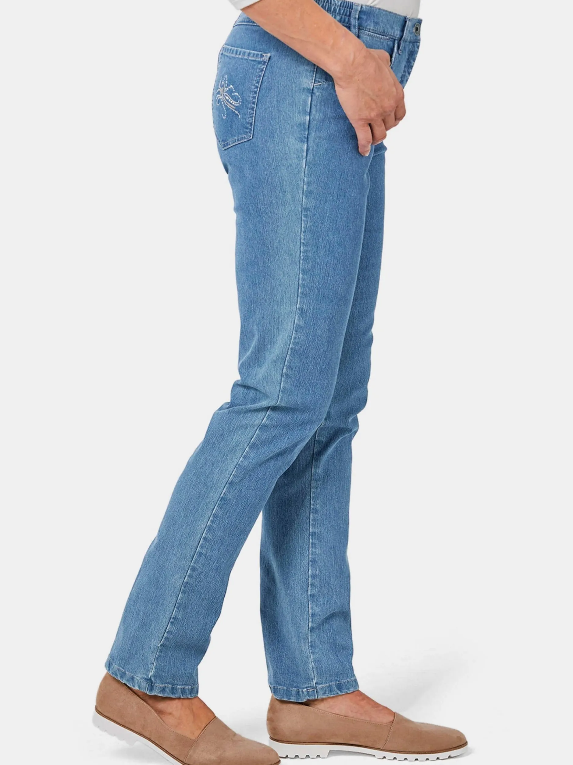 Goldner Damen Stretchjeans in hellblau