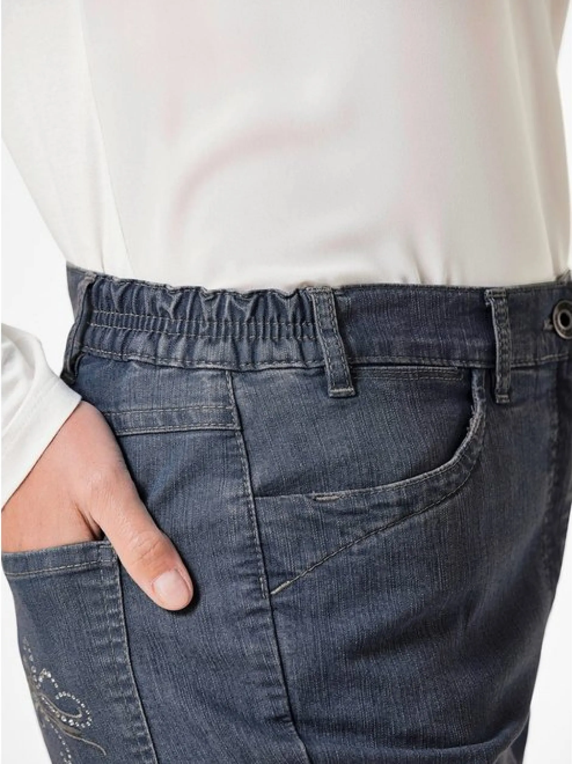 Goldner Damen Stretchjeans in blau