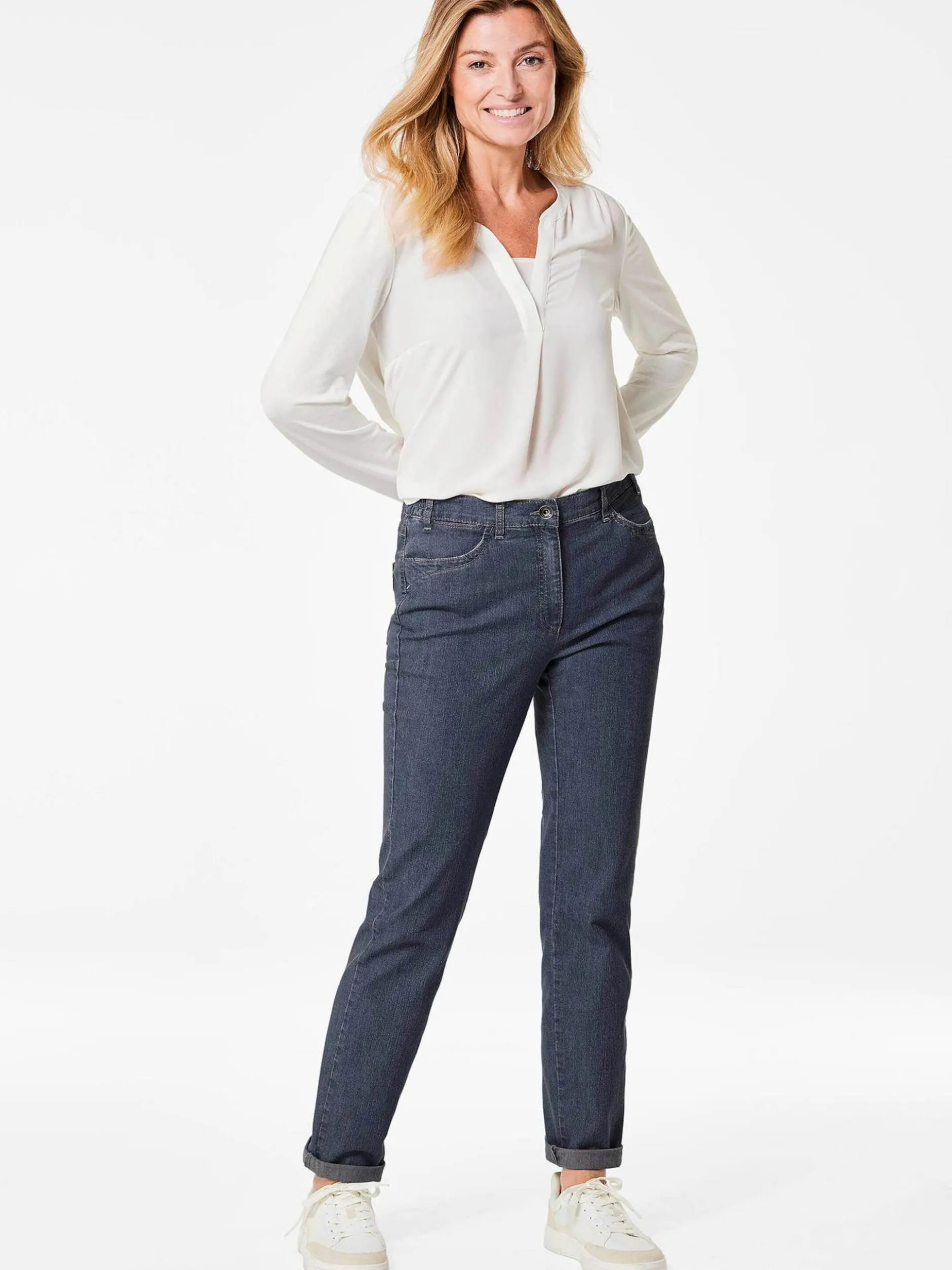 Goldner Damen Stretchjeans in blau