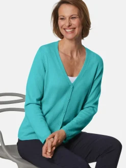 Goldner Damen Strickjacken - Kurzgröße in aqua