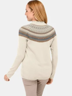 Goldner Damen Strickpullover in weiß - Ärmel: langarm