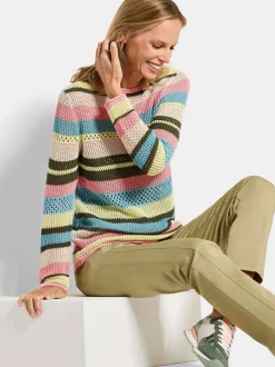 Goldner Damen Strickpullover - Kurzgröße in mehrfarbig