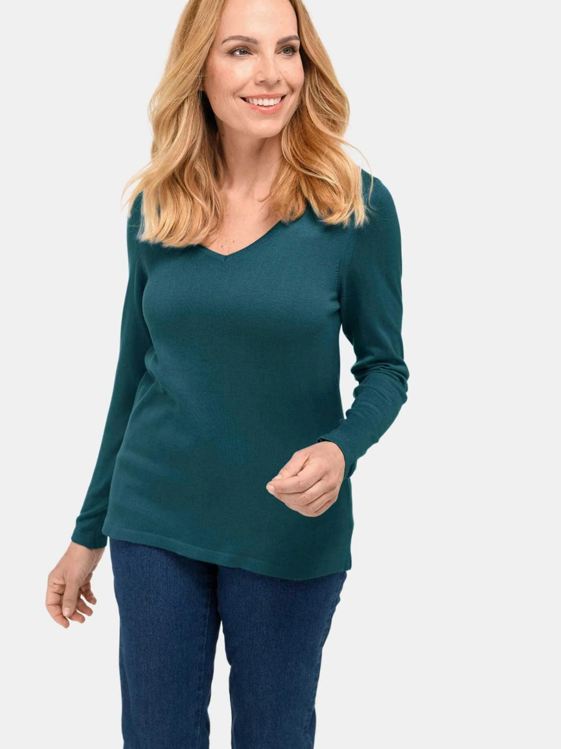 Goldner Damen Strickpullover in petrol - Ärmel: langarm