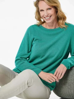 Goldner Damen Strickpullover in smaragd - Ärmel: langarm