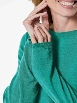 Goldner Damen Strickpullover in smaragd - Ärmel: langarm