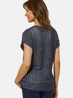 Goldner Damen Strickpullover in marine - Ärmel: Halbarm
