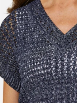 Goldner Damen Strickpullover in marine - Ärmel: Halbarm