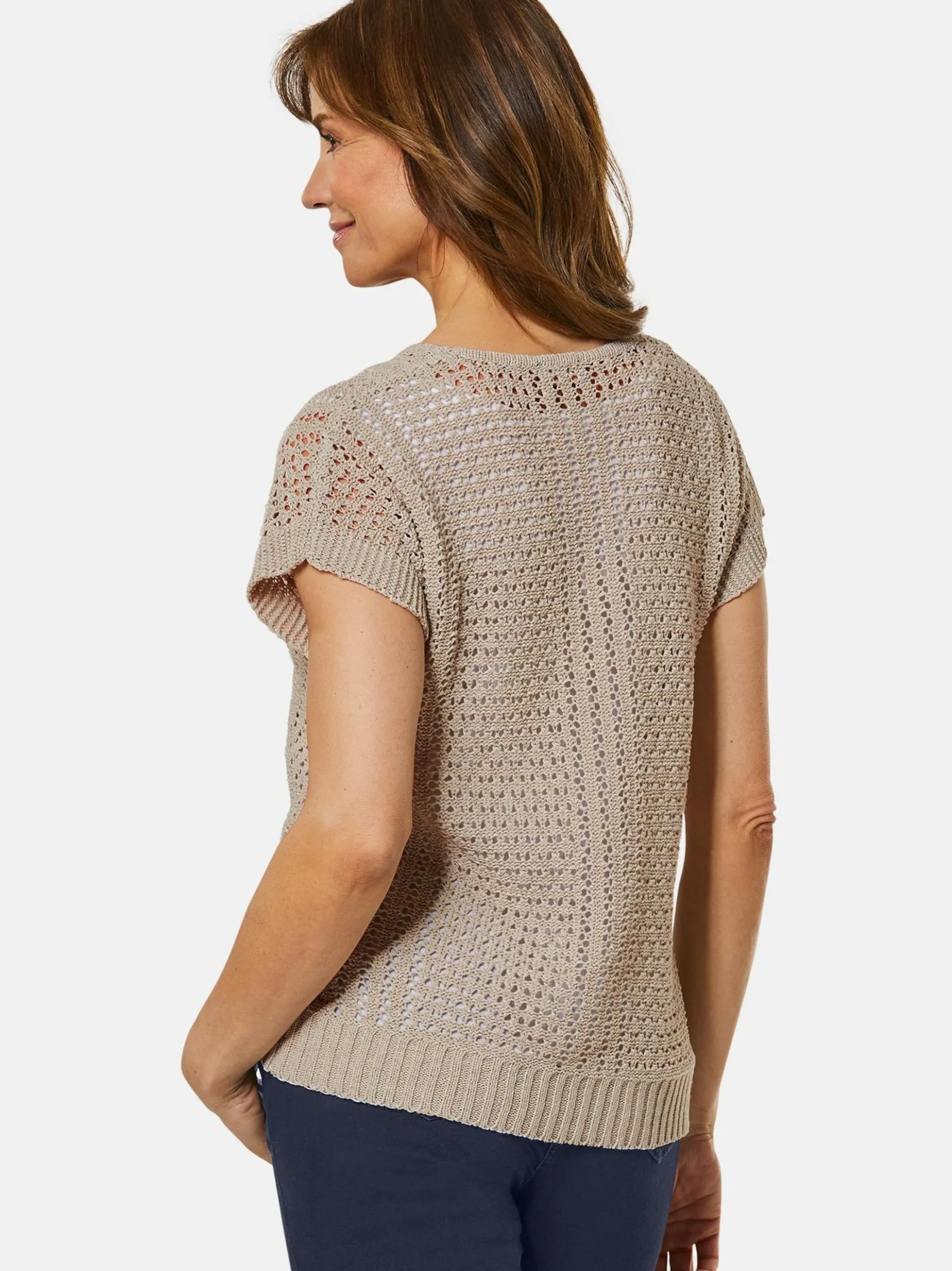 Goldner Damen Strickpullover in sand - Ärmel: Halbarm