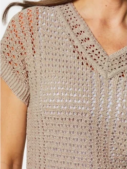 Goldner Damen Strickpullover in sand - Ärmel: Halbarm