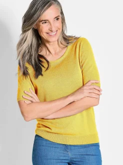 Goldner Damen Strickpullover in gelb - Ärmel: Halbarm