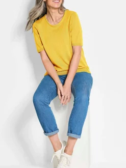 Goldner Damen Strickpullover in gelb - Ärmel: Halbarm