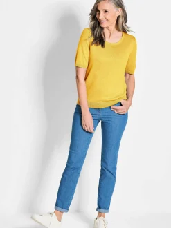 Goldner Damen Strickpullover - Kurzgröße in gelb