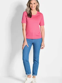 Goldner Damen Strickpullover in pink - Ärmel: Halbarm