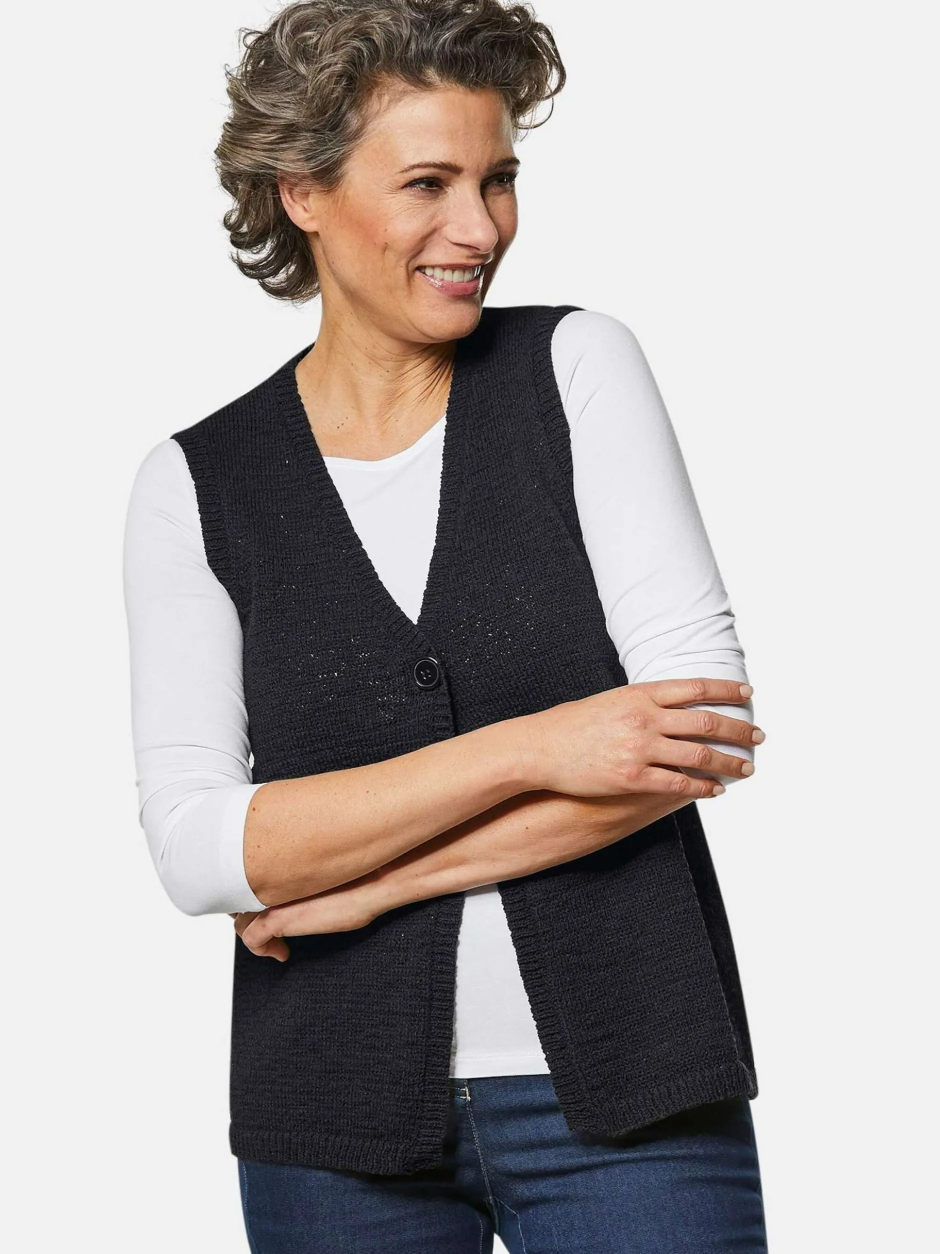 Goldner Damen Strickwesten in schwarz - Ärmel: ohne Arm