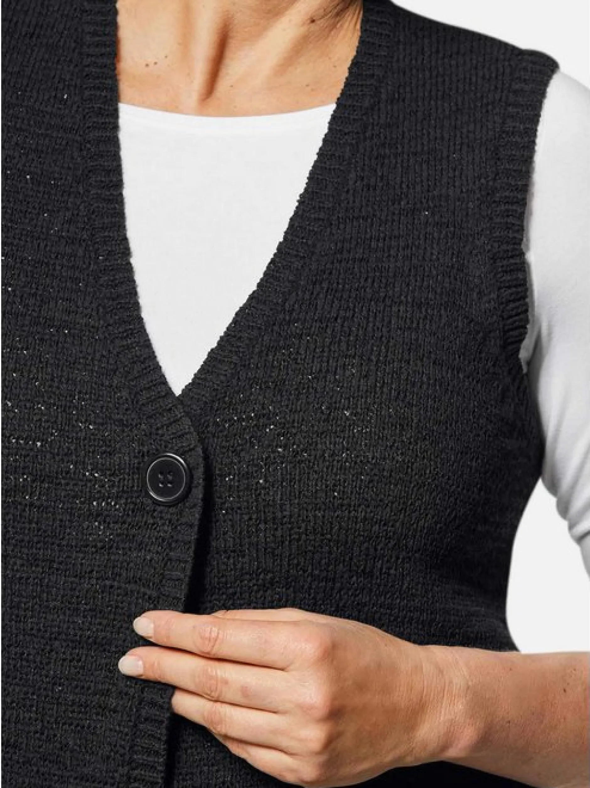 Goldner Damen Strickwesten in schwarz - Ärmel: ohne Arm
