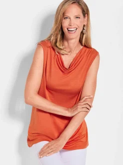 Goldner Damen Tops in orange - Ausschnitt: Wasserfall