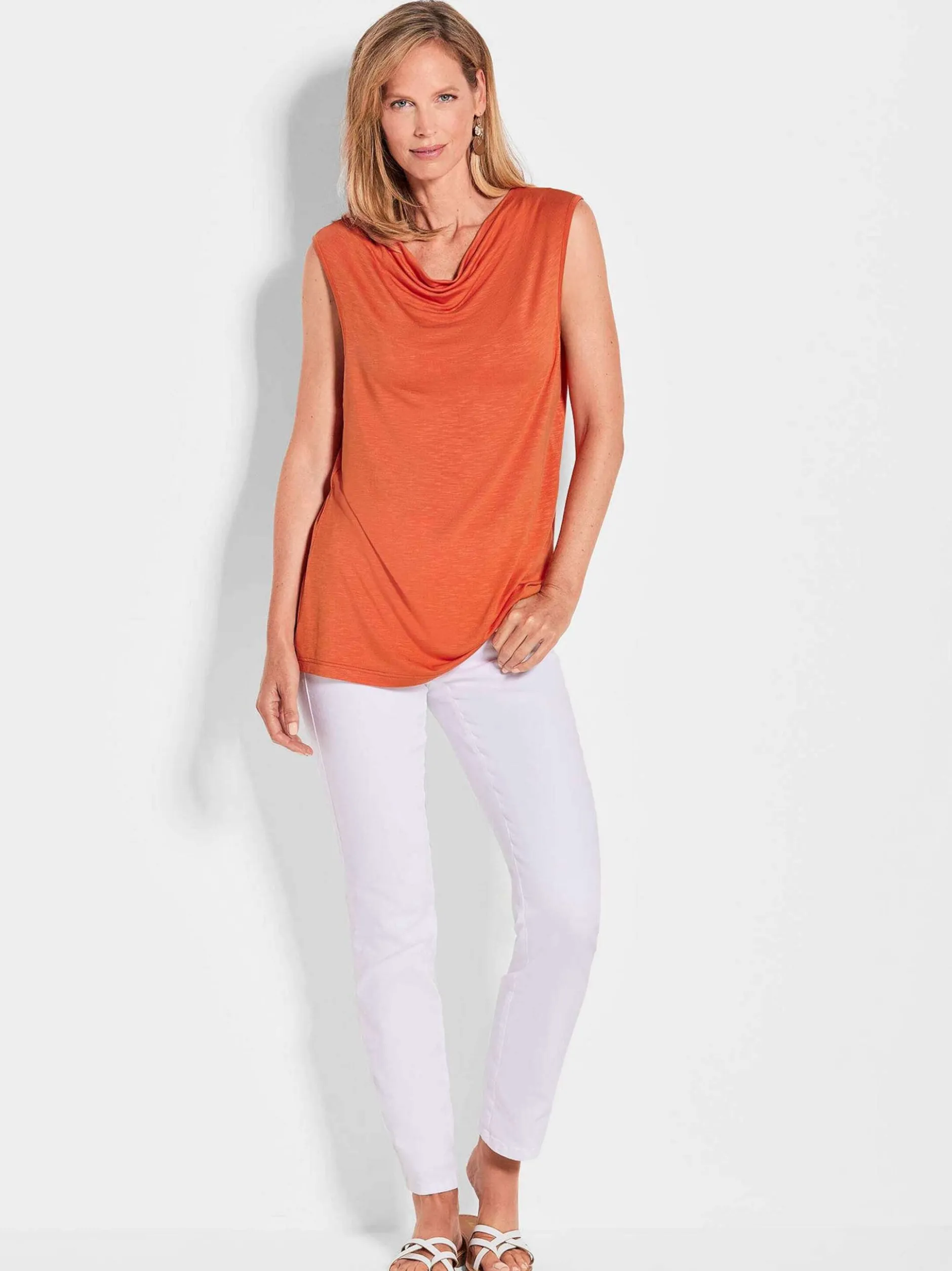 Goldner Damen Tops in orange - Ausschnitt: Wasserfall