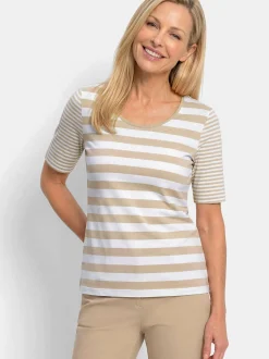 Goldner Damen T-Shirt in beige - Ausschnitt: Rundhals