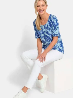 Goldner Damen T-Shirt in blau - Ausschnitt: Rundhals