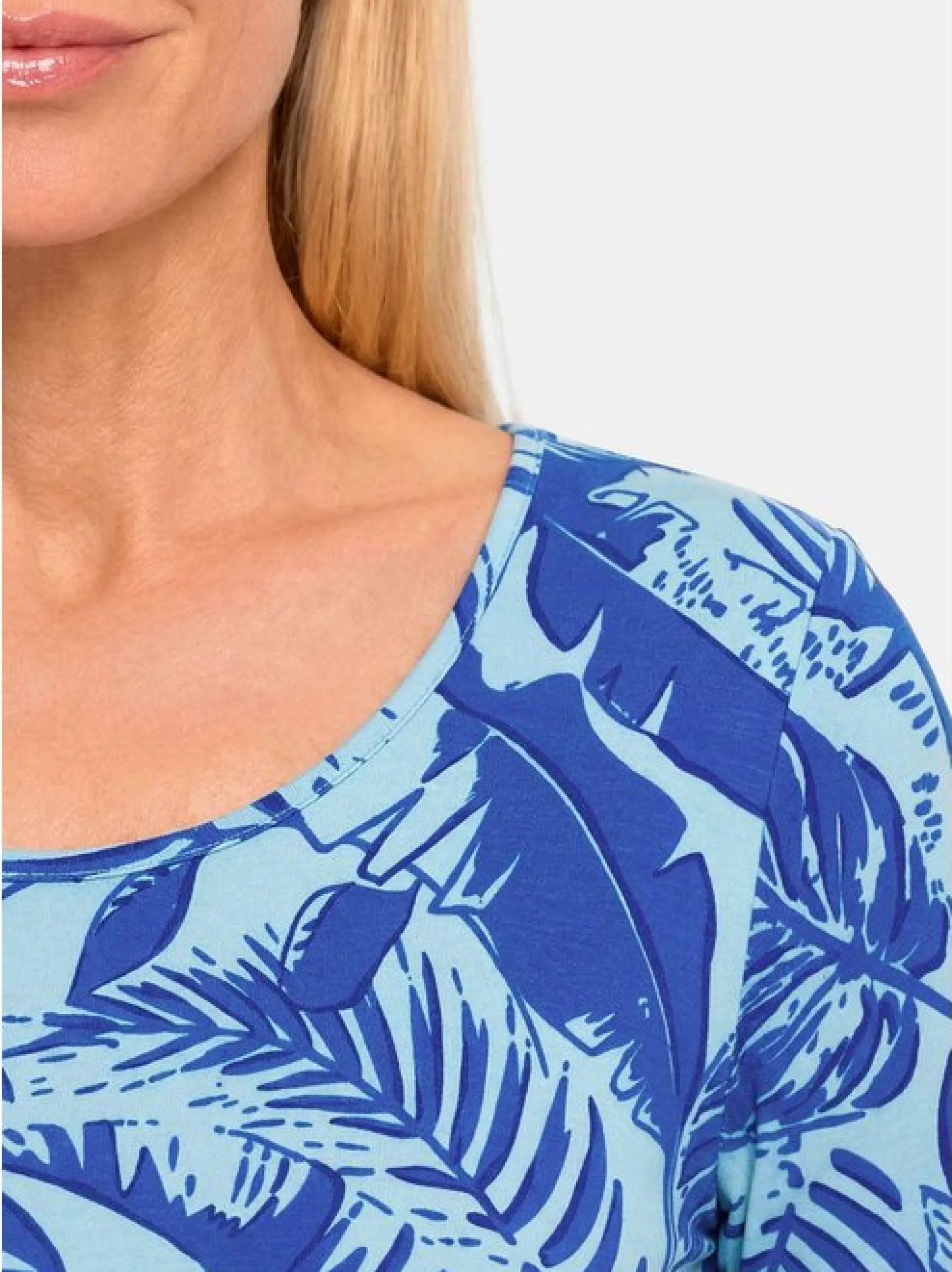 Goldner Damen T-Shirt in blau - Ausschnitt: Rundhals