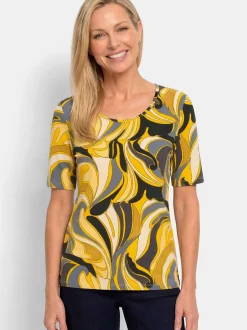 Goldner Damen T-Shirt in gelb - Ausschnitt: Rundhals