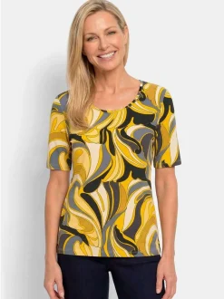 Goldner Damen T-Shirt in gelb - Ausschnitt: Rundhals