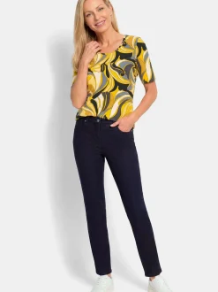 Goldner Damen T-Shirt in gelb - Ausschnitt: Rundhals