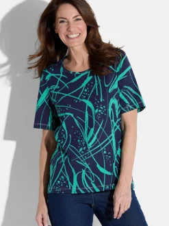 Goldner Damen T-Shirt in marine mehrfarbig
