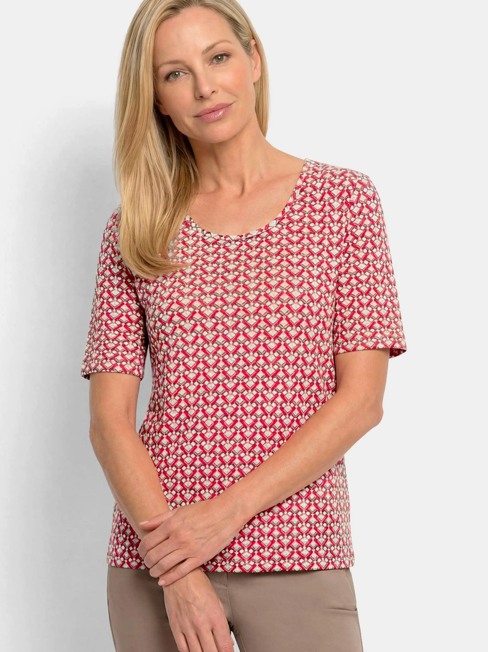 Goldner Damen T-Shirt in rot - Ausschnitt: Rundhals