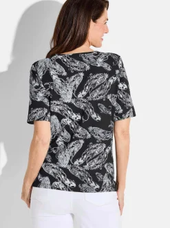 Goldner Damen T-Shirt in schwarz - Ausschnitt: Rundhals