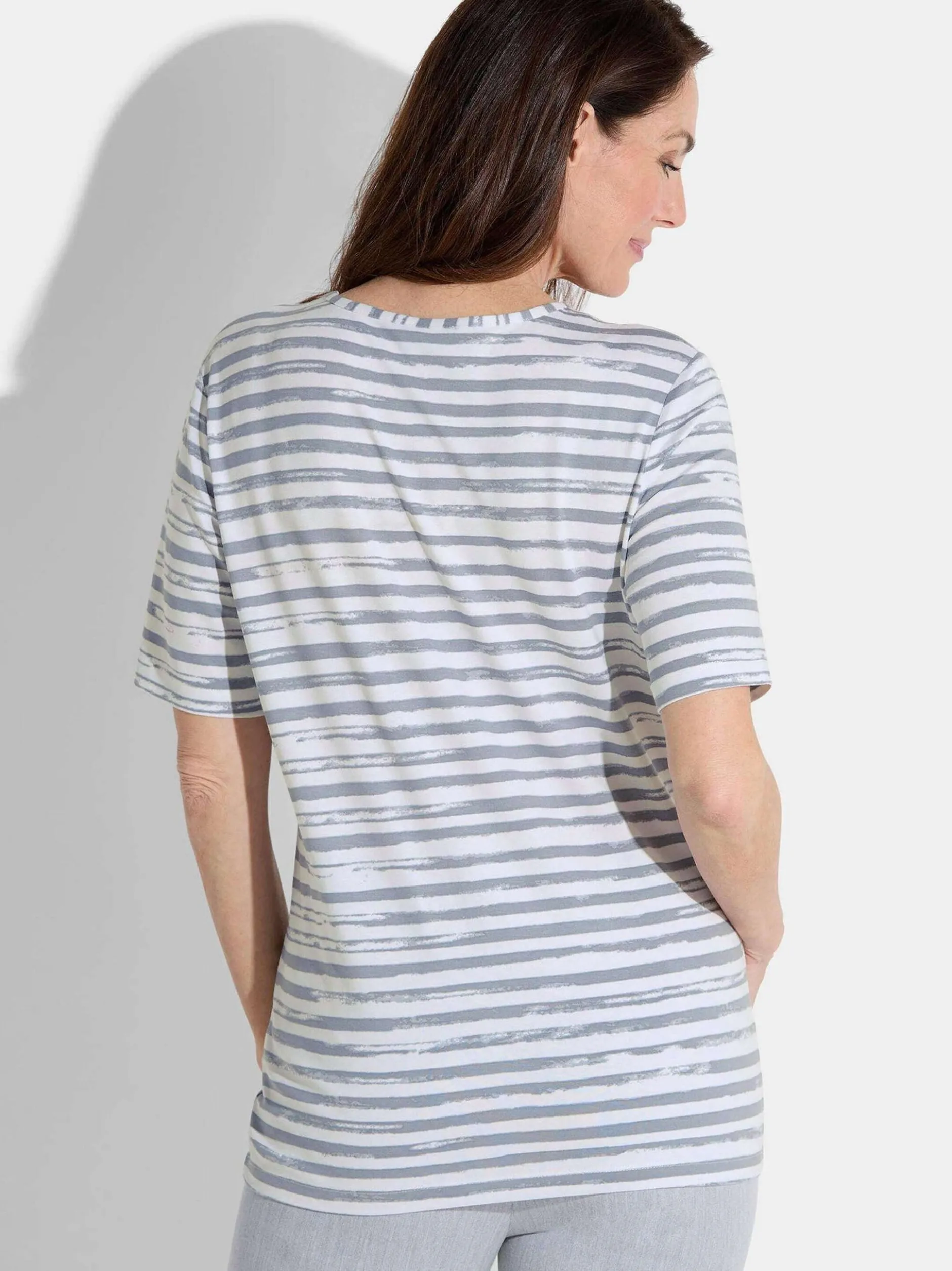 Goldner Damen T-Shirt - Kurzgröße in grau weiß