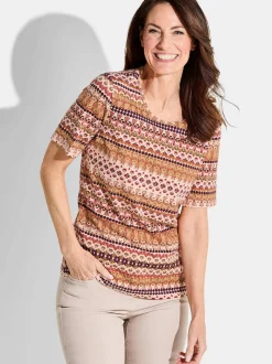 Goldner Damen T-Shirt - Kurzgröße in camel mehrfarbig