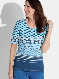 Goldner Damen T-Shirt - Kurzgröße in blau mehrfarbig