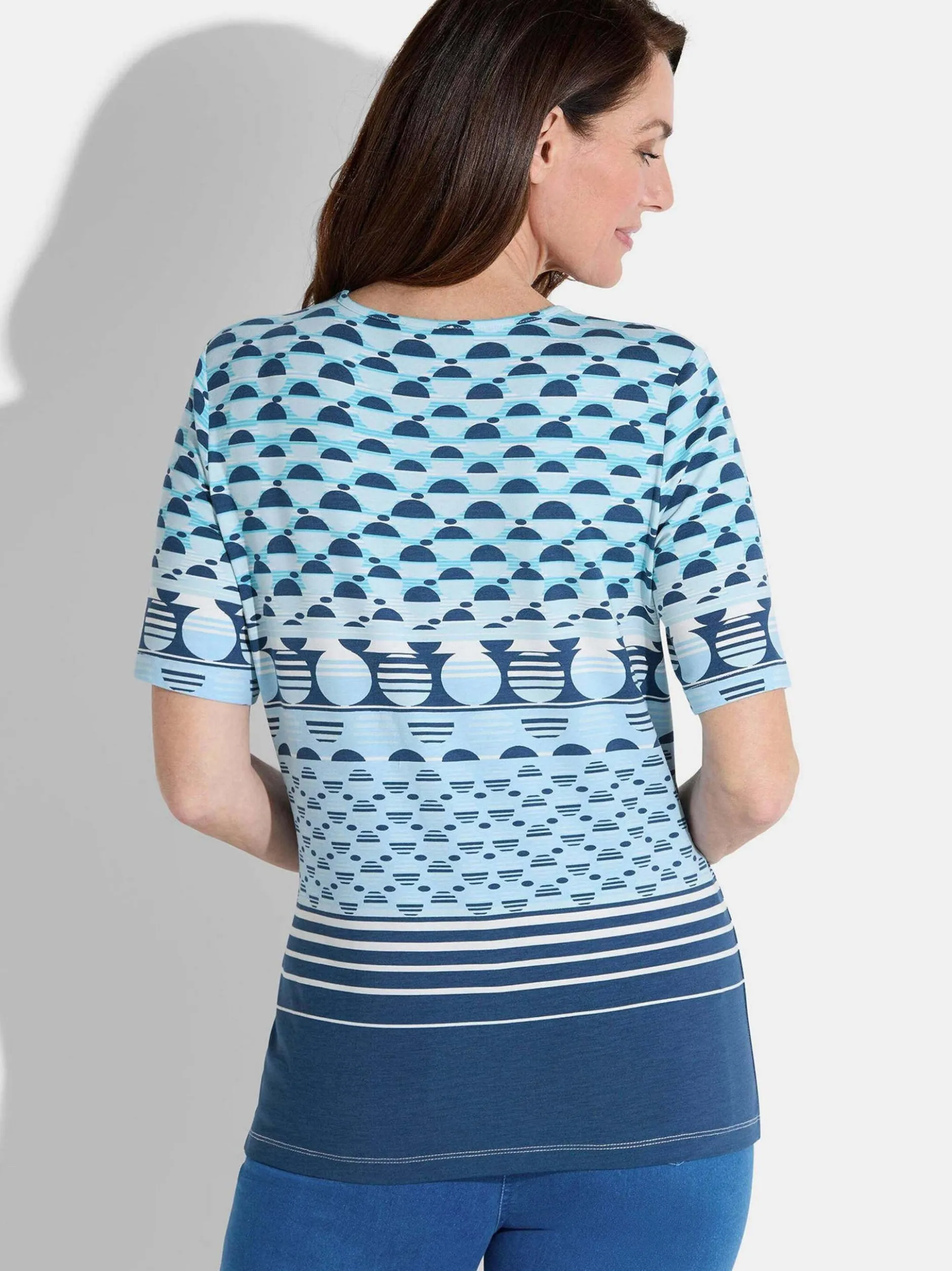 Goldner Damen T-Shirt - Kurzgröße in blau mehrfarbig