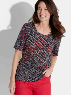 Goldner Damen T-Shirt - Kurzgröße in schwarz rot
