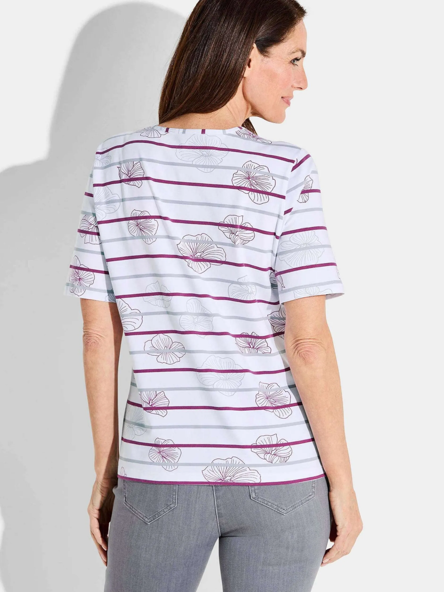 Goldner Damen T-Shirt - Kurzgröße in weiß mehrfarbig