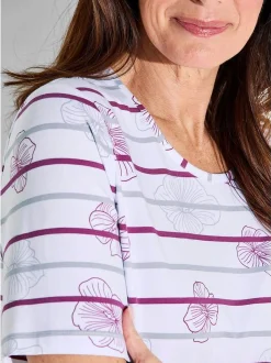 Goldner Damen T-Shirt - Kurzgröße in weiß mehrfarbig