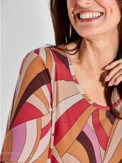 Goldner Damen T-Shirt - Kurzgröße in rot mehrfarbig