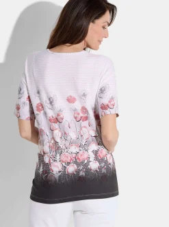 Goldner Damen T-Shirt - Kurzgröße in weiß mehrfarbig