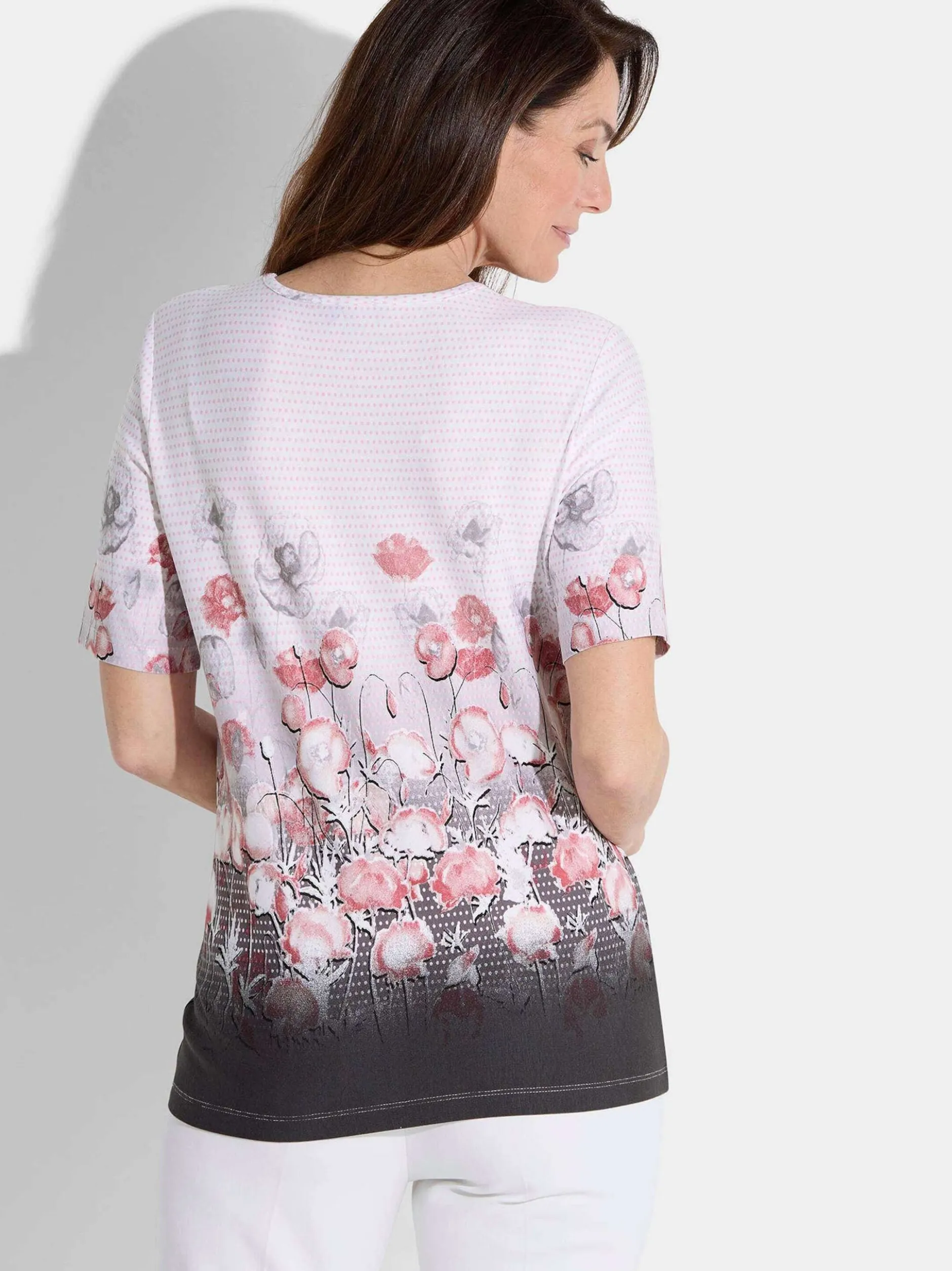 Goldner Damen T-Shirt - Kurzgröße in weiß mehrfarbig